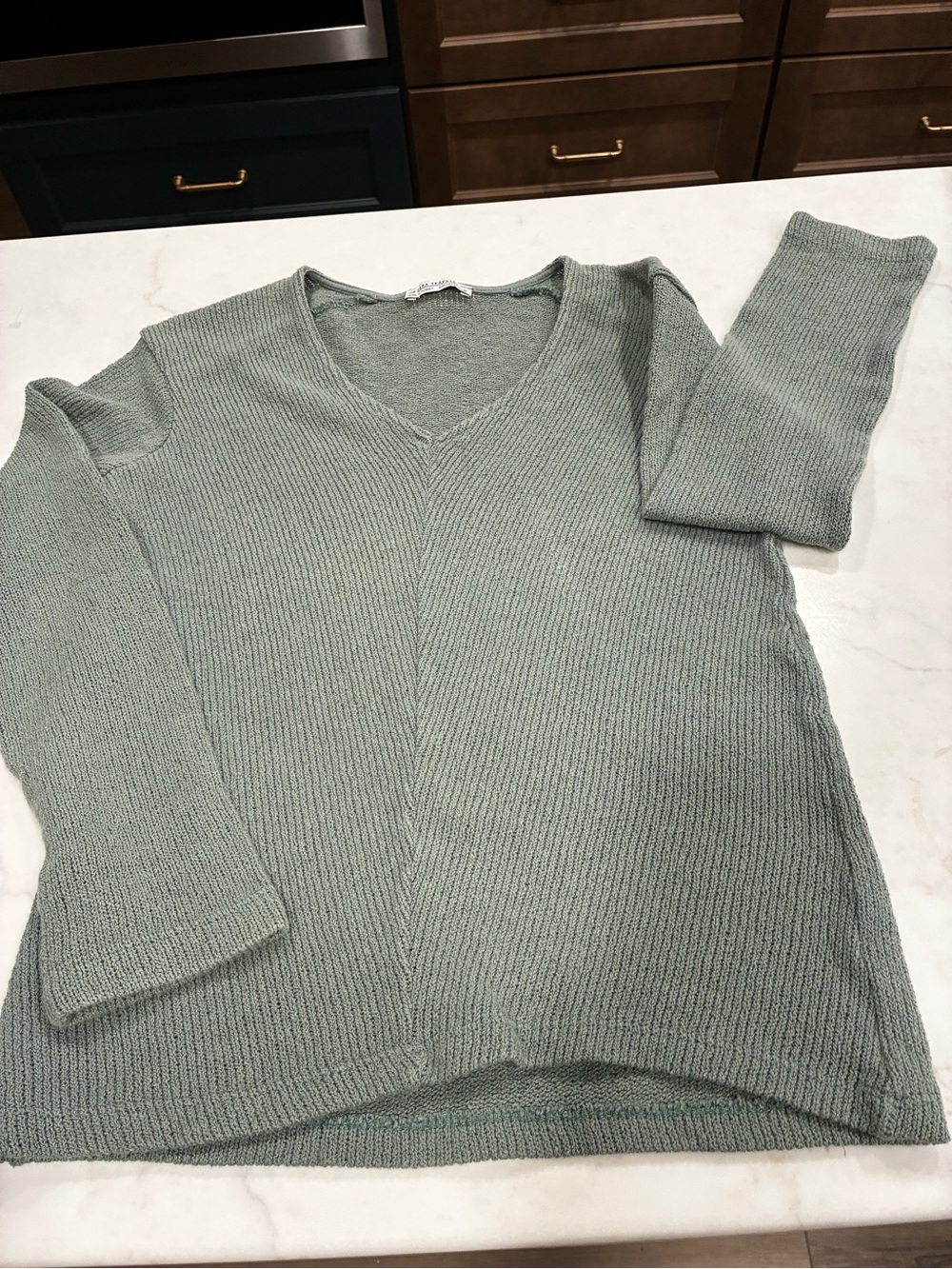 Zara Soft V-Neck Ribbed Sweater in Sage